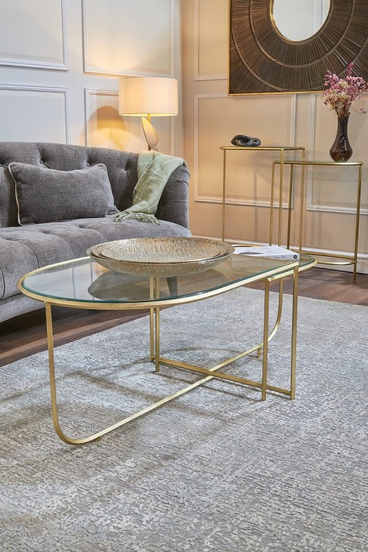 Larga Coffee Table: Two-Piece Glass Top with Gold Frame