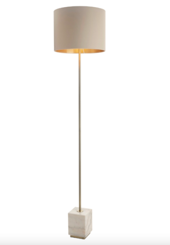 Chesham Beige Marble Floor Lamp 166 cm – Brass Finish and Beige Shade