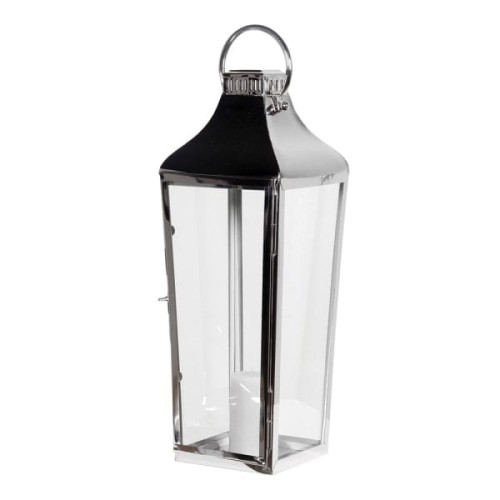 Sloane Silver Lantern 71.5 cm in Glass and Stainless Steel