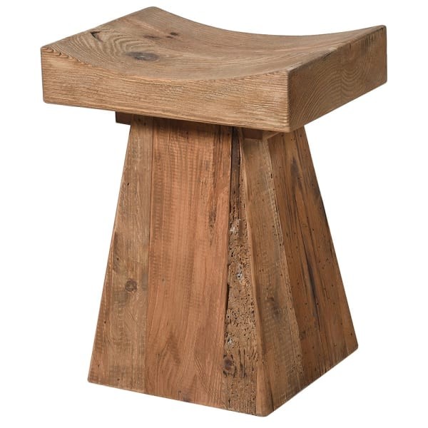 Reclaimed wood stool 45cm with curved seat