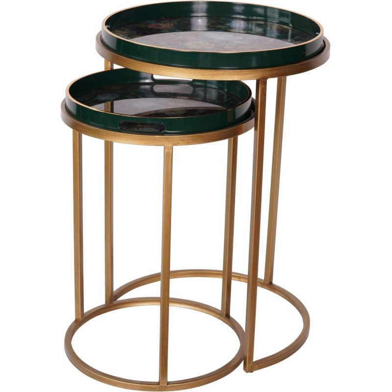 Golden Flower Green Side Tables - 69cm, Removable Trays, Iron Base