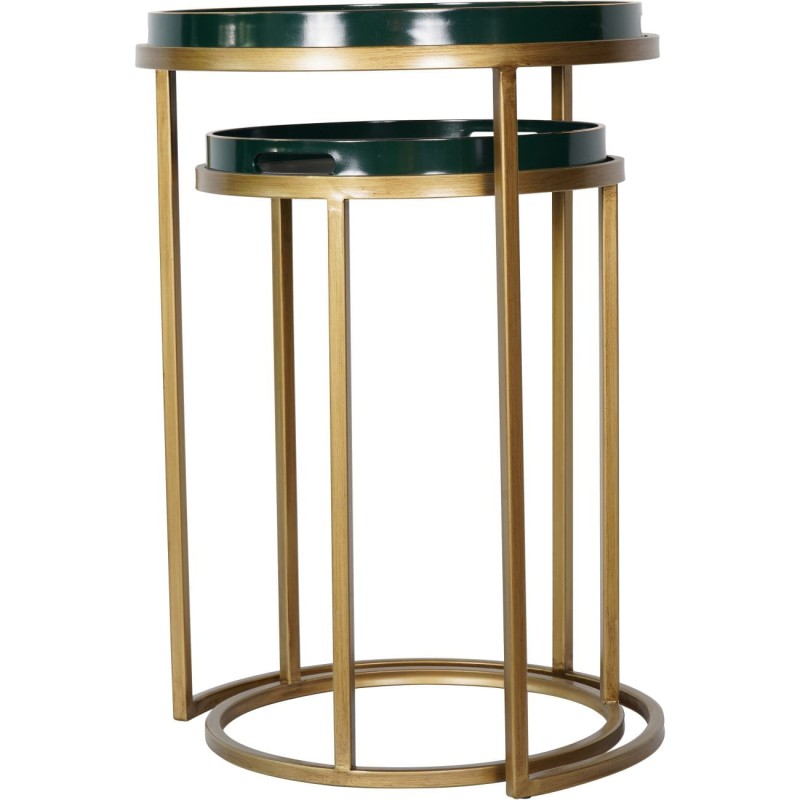 Golden Flower Green Side Tables - 69cm, Removable Trays, Iron Base