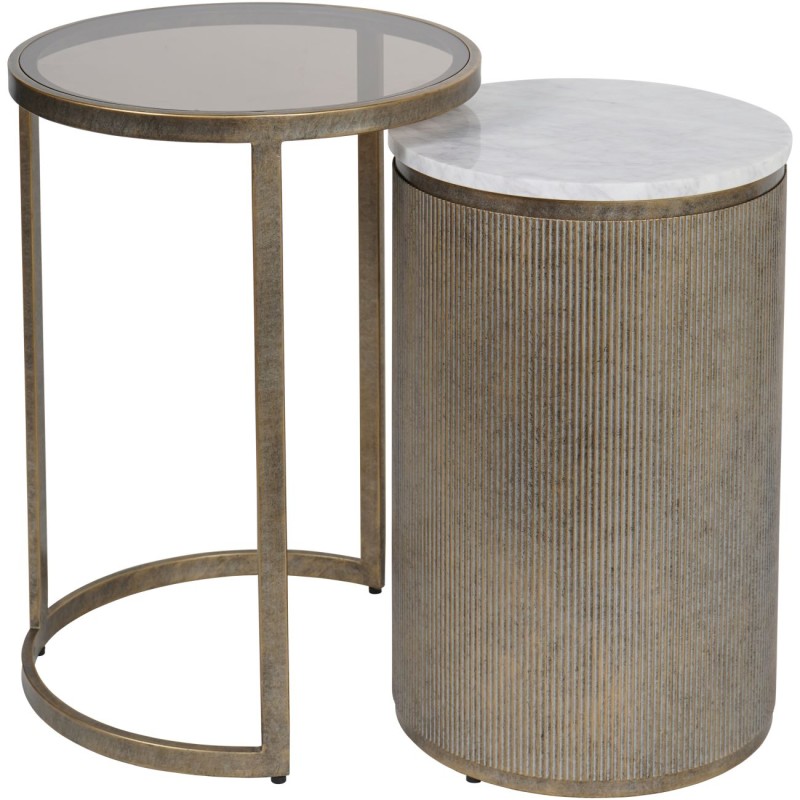 Primrose Set of Two Side Tables - 46x82 cm - Antique Glass Marble, Gold Finish