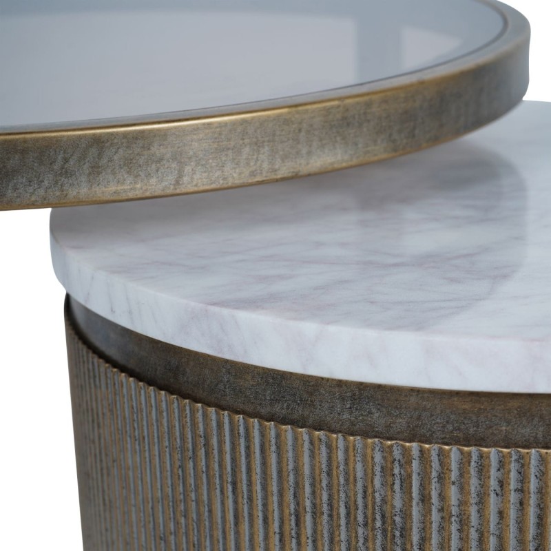 Antique gold side tables with glass and marble surfaces
