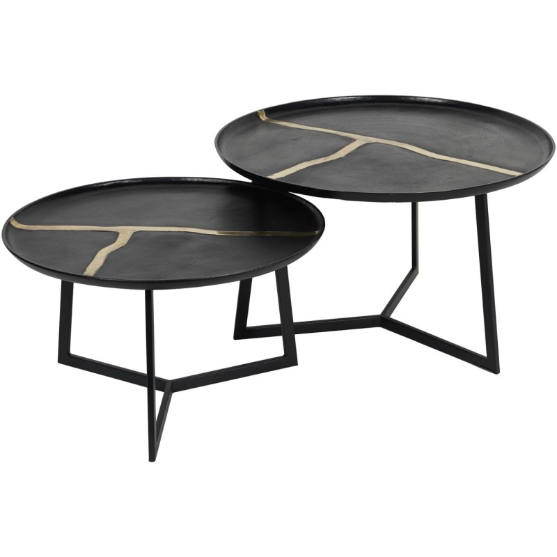 Misty Black Coffee Tables Set - 72 cm & 62 cm, Black Aluminium with Golden Details