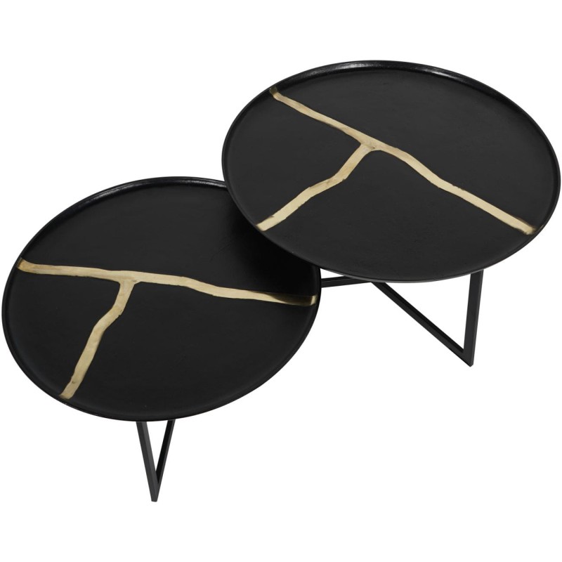 Misty Black Coffee Tables Set - 72 cm & 62 cm, Black Aluminium with Golden Details