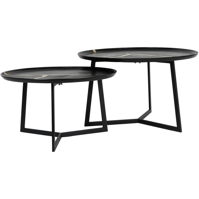 Misty Black Coffee Tables Set - 72 cm & 62 cm, Black Aluminium with Golden Details