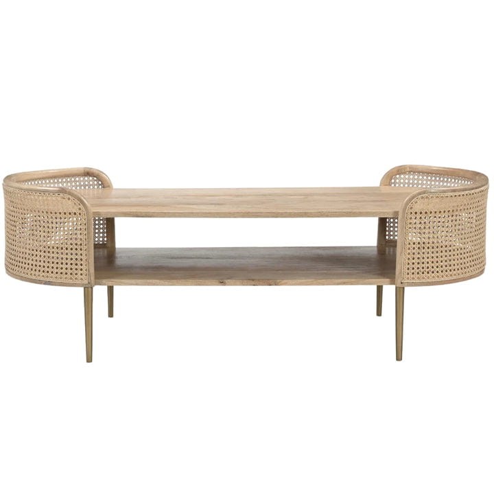 Designer oval coffee table with slim gold metal legs