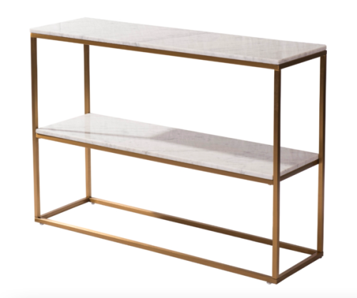Faceby Low Shelving Unit 100 cm – White Marble Shelves with Gold Metal Frame