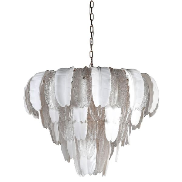 White and Silver Leaf Chandelier - 75x60 cm 5-Tier Design