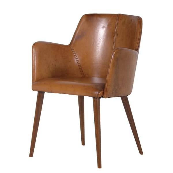 Chester brown leather dining chair with arms
