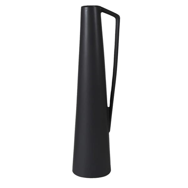 Tall black ceramic vase 50.5cm with sculptural handle
