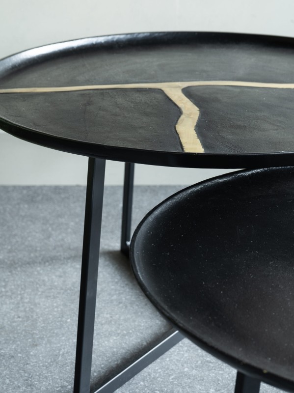 Misty Black Coffee Tables Set - 72 cm & 62 cm, Black Aluminium with Golden Details
