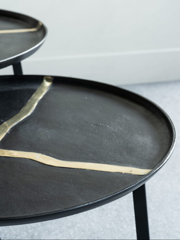 Misty Black Coffee Tables Set - 72 cm & 62 cm, Black Aluminium with Golden Details