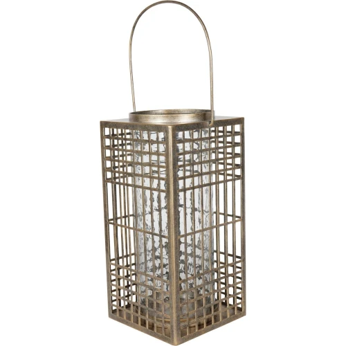 Eccleston Lantern 41 cm – Tall Antique Gold Iron Candle Lantern with Glass Insert