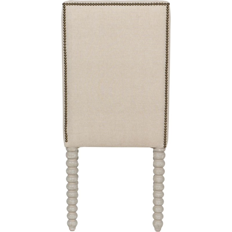 Robust Upholstered Ivory Dining Chair with Decorative Wooden Legs and Stitching