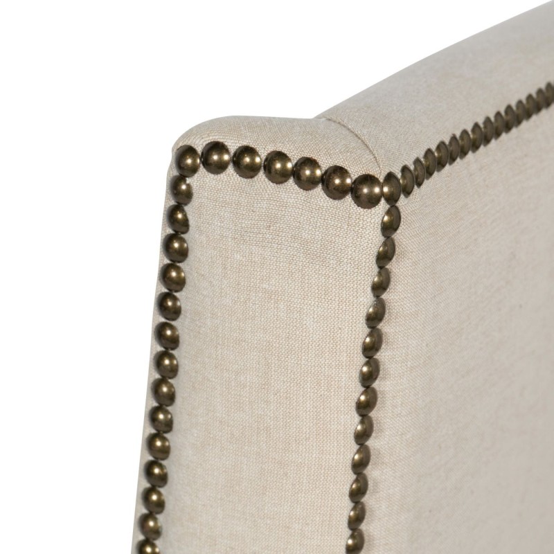 Robust Upholstered Ivory Dining Chair with Decorative Wooden Legs and Stitching