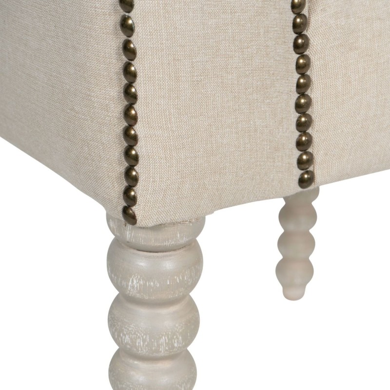 Robust Upholstered Ivory Dining Chair with Decorative Wooden Legs and Stitching