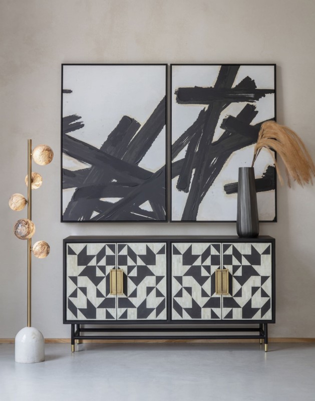 Brush black and white abstract diptych 160 × 120 cm