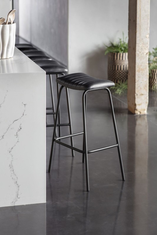 Pair of Charcoal Black leather bar stools