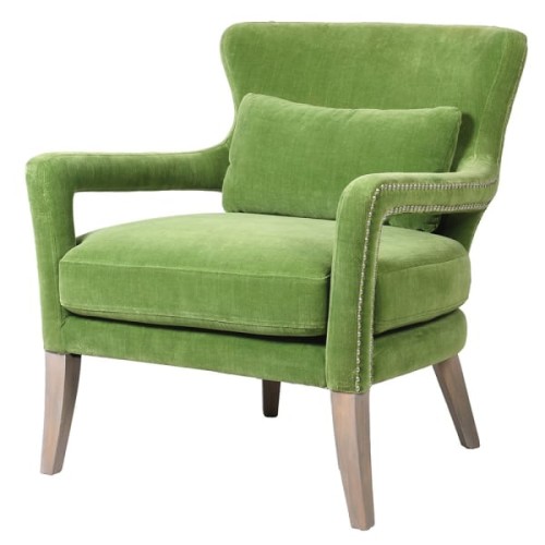 Pico Pistachio Green Cotton Armchair with Wooden Legs - 82 cm