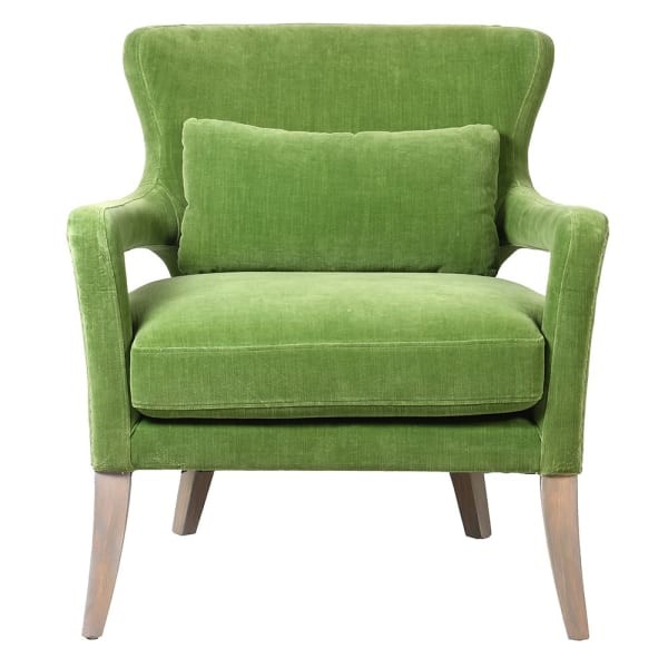 Pico Pistachio Green Cotton Armchair with Wooden Legs - 82 cm