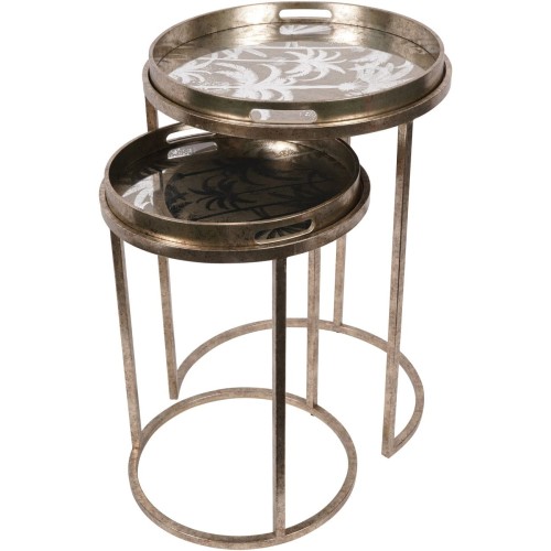 Palm Gold Side Tables – Set of 2 Side Tables with Removable Trays