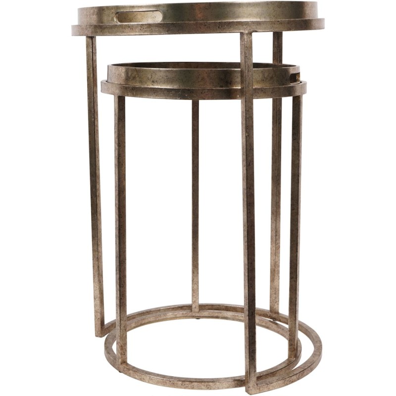 Palm Gold Side Tables – Set of 2 Side Tables with Removable Trays