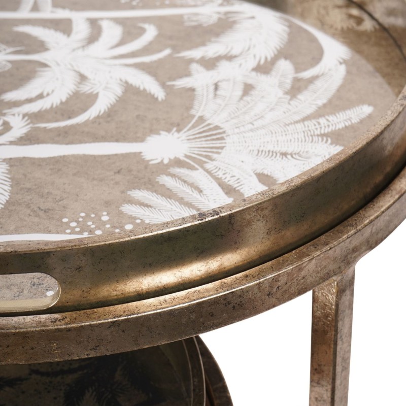 Palm Gold Side Tables – Set of 2 Side Tables with Removable Trays