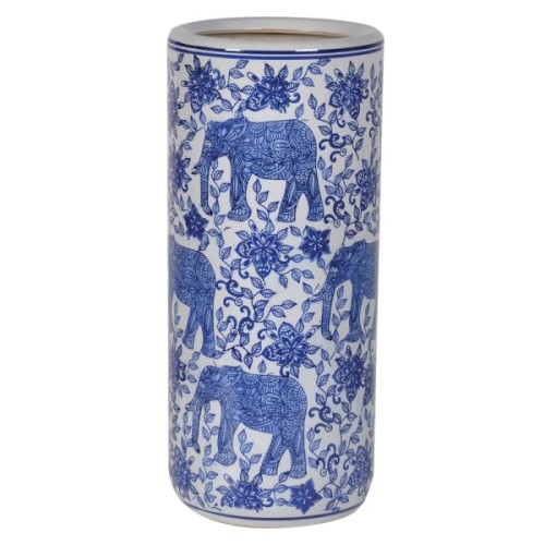 India Porcelain Umbrella Stand 45 cm – White and Blue Elephant Design