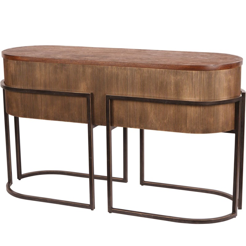 Chester Console Table with 138x86 cm Wooden Top and Antique Gold Metal Finish