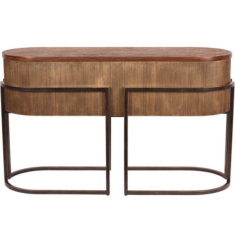 Chester Console Table with 138x86 cm Wooden Top and Antique Gold Metal Finish
