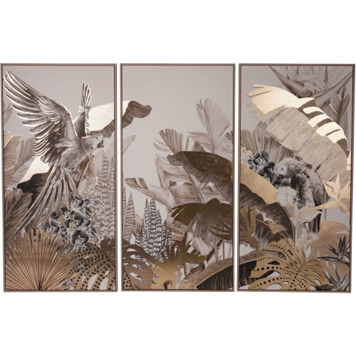 Tropic Three-Panel Framed Wall Art 140 cm with Parrots and Gold Foil