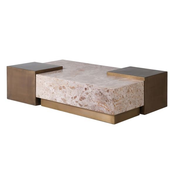 Esher Marble Modular Coffee Table 122.5 cm Rectangular Top in Gold Metal