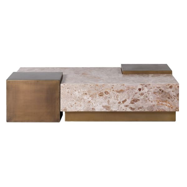 Esher Marble Modular Coffee Table 122.5 cm Rectangular Top in Gold Metal