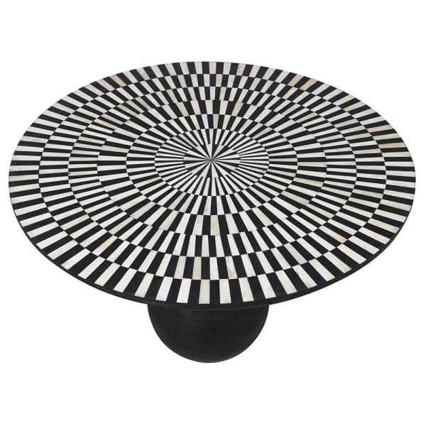 Kinnerton Coffee Table 96 cm Round Black and White Geometric Resin with Buffalo Bone