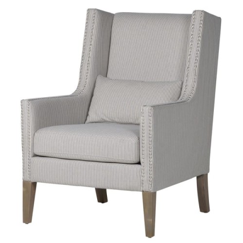 Stripes Armchair 109cm Cotton-Linen Blend Wooden Legs with Cushion