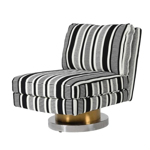 Orient Swivel Chair Black and White Upholstery Gold Base