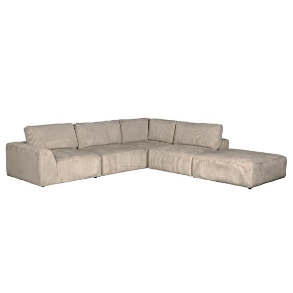 Corner modular sofa in beige corduroy velvet comprising five elements