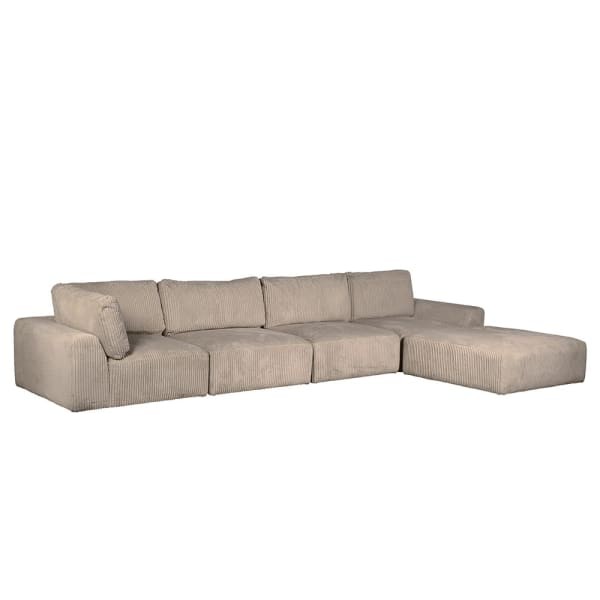 Corner modular sofa in beige corduroy velvet comprising five elements