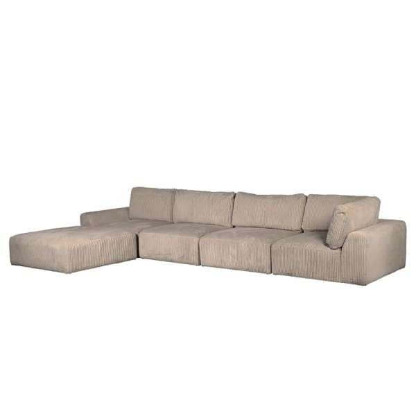 Corner modular sofa in beige corduroy velvet comprising five elements