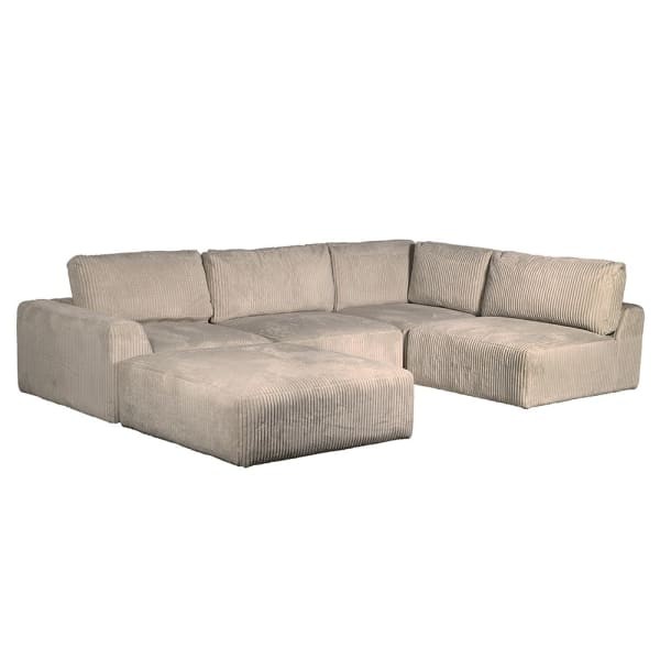 Corner modular sofa in beige corduroy velvet comprising five elements