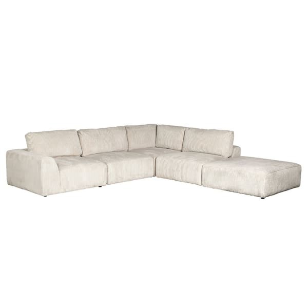 Corner Modular Sofa Set in Cream Corduroy Velvet Five Piece Configuration
