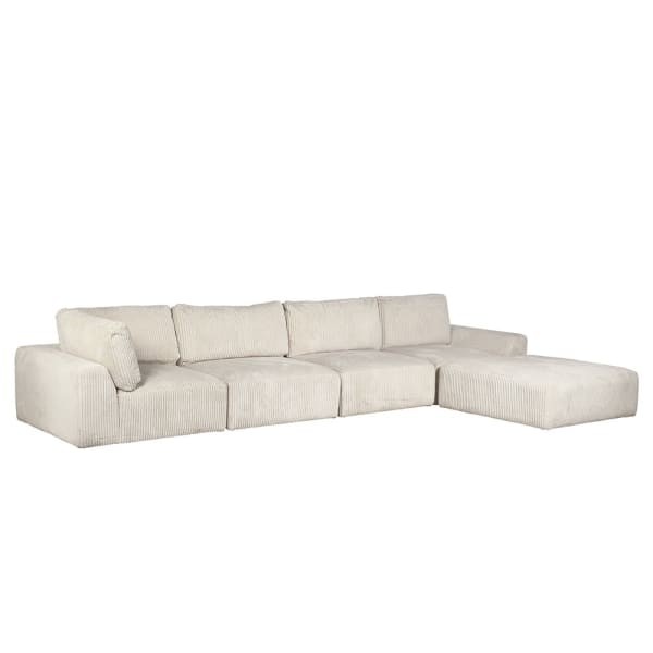 Corner Modular Sofa Set in Cream Corduroy Velvet Five Piece Configuration
