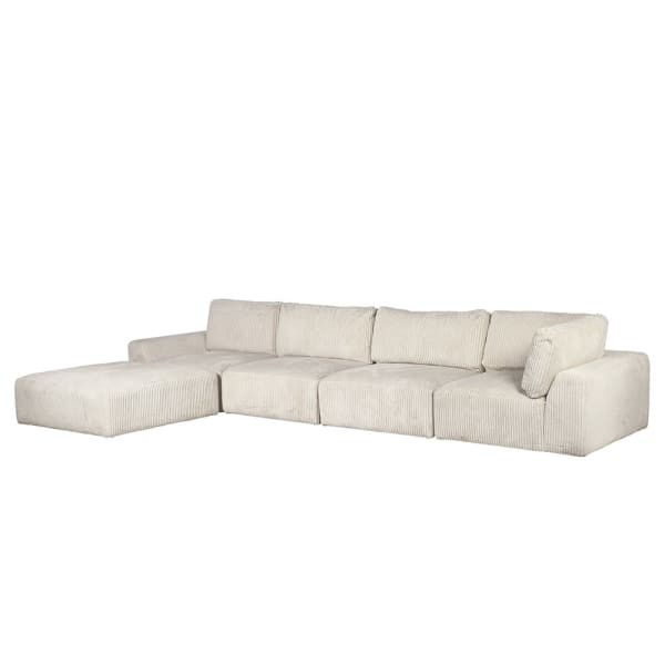 Corner Modular Sofa Set in Cream Corduroy Velvet Five Piece Configuration