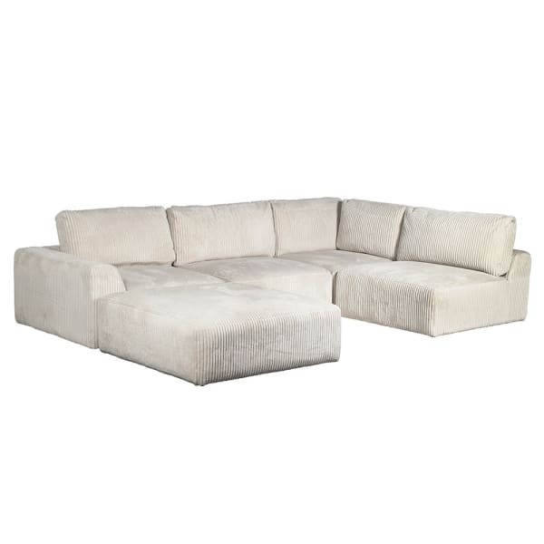 Corner Modular Sofa Set in Cream Corduroy Velvet Five Piece Configuration