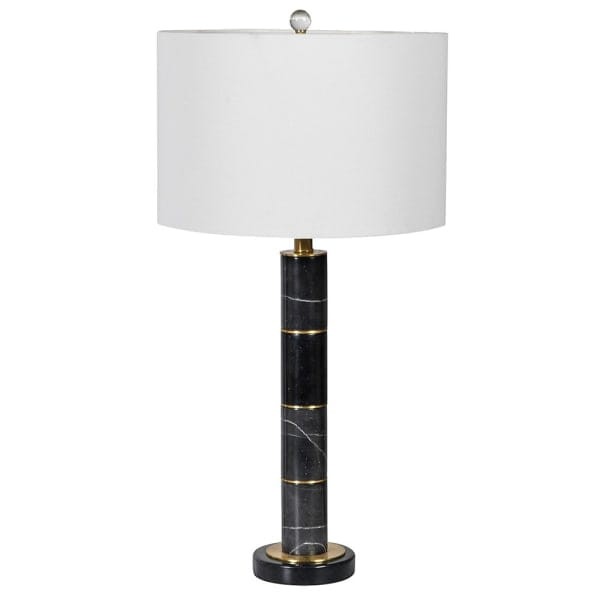Black marble table lamp with gold details and white shade