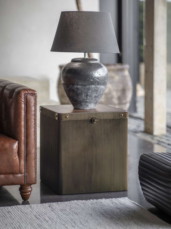 Hunter Side Table with Storage 61cm Gold Metal Embossed Base Wooden Top