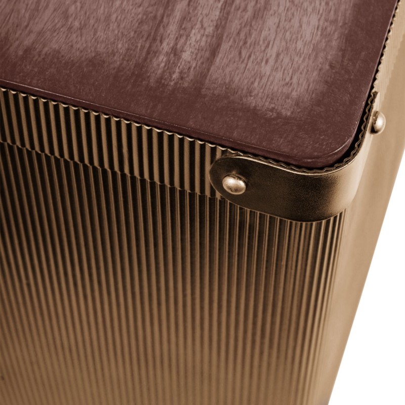 Hunter Side Table with Storage 61cm Gold Metal Embossed Base Wooden Top