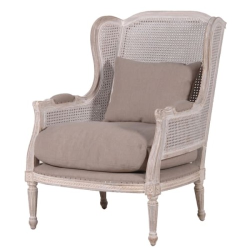 Manila Dark Oak Wood Armchair with 98 cm Height and Brown Linen Cotton Cushions